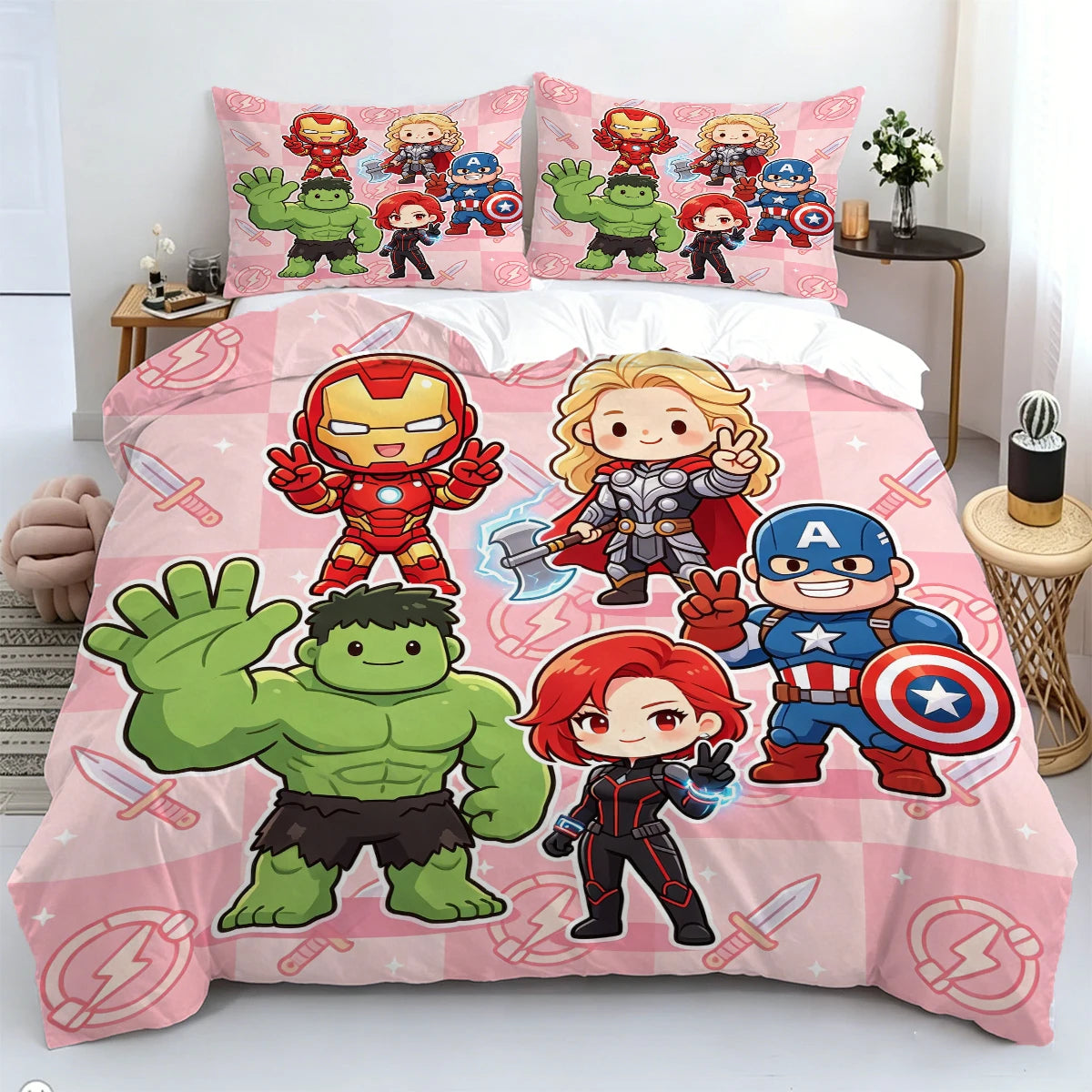 Housse de Couette Chibi Avengers - Fond Rose