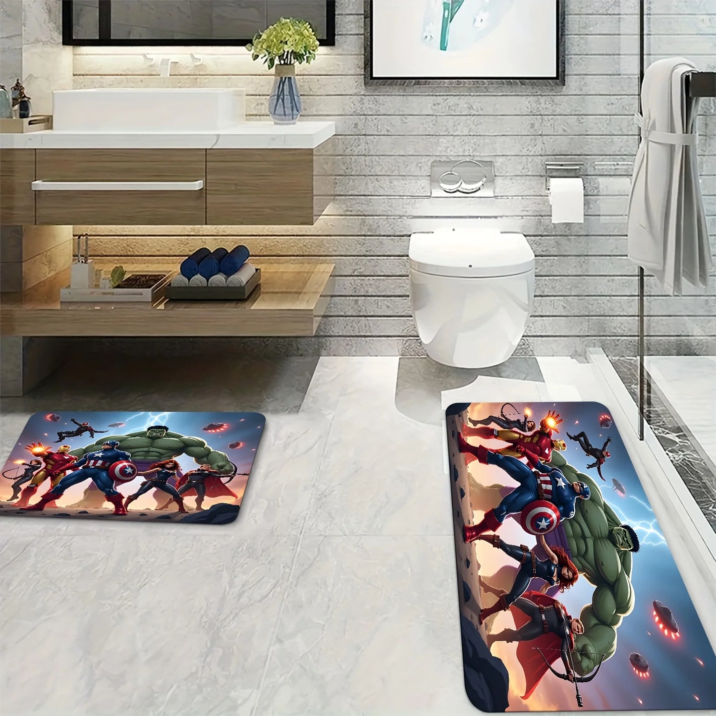 Tapis de Bain Avengers Chibi Spider-Man Captain America - Néon Coloré