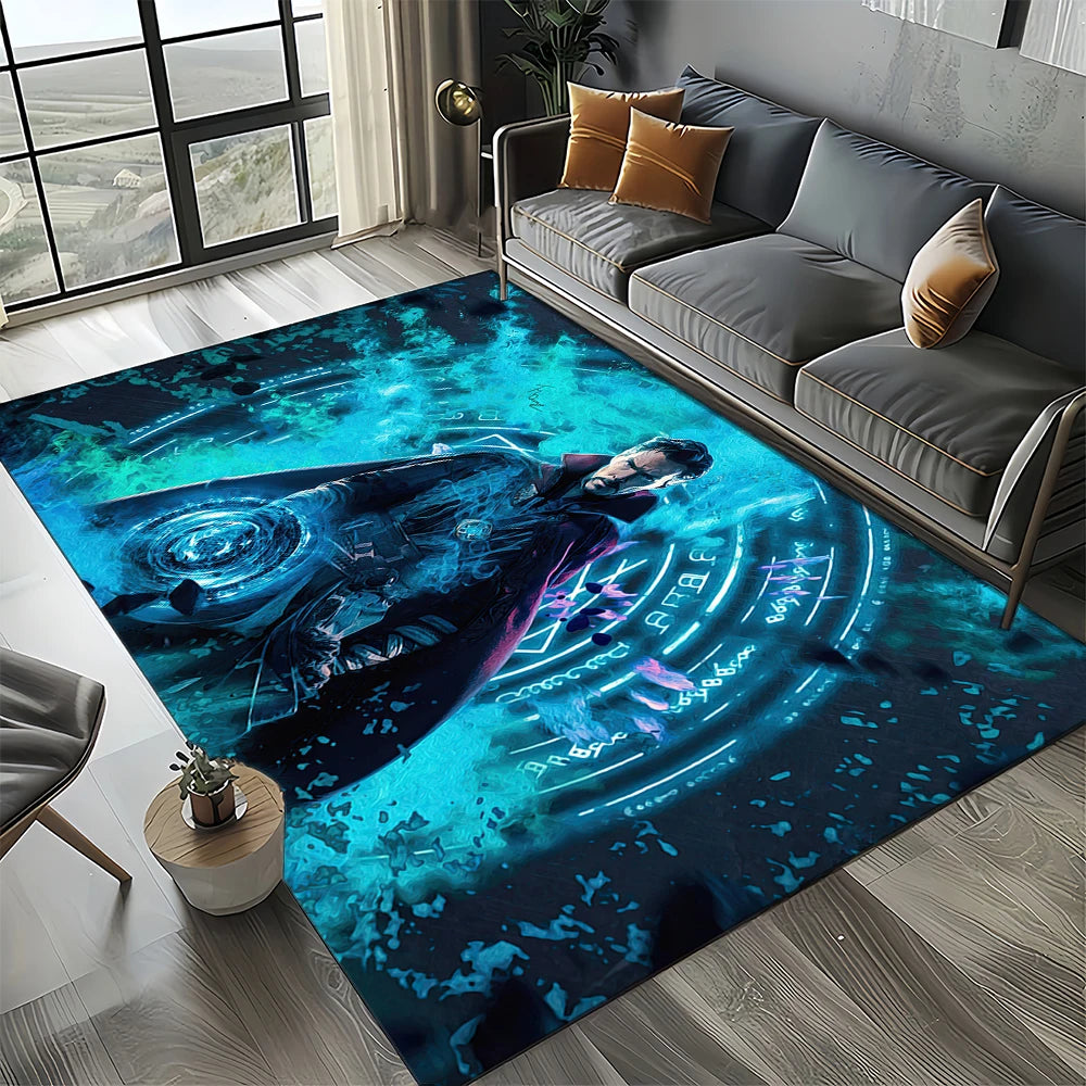 Tapis Avengers 3D - Design Silhouette Bleu Cyan