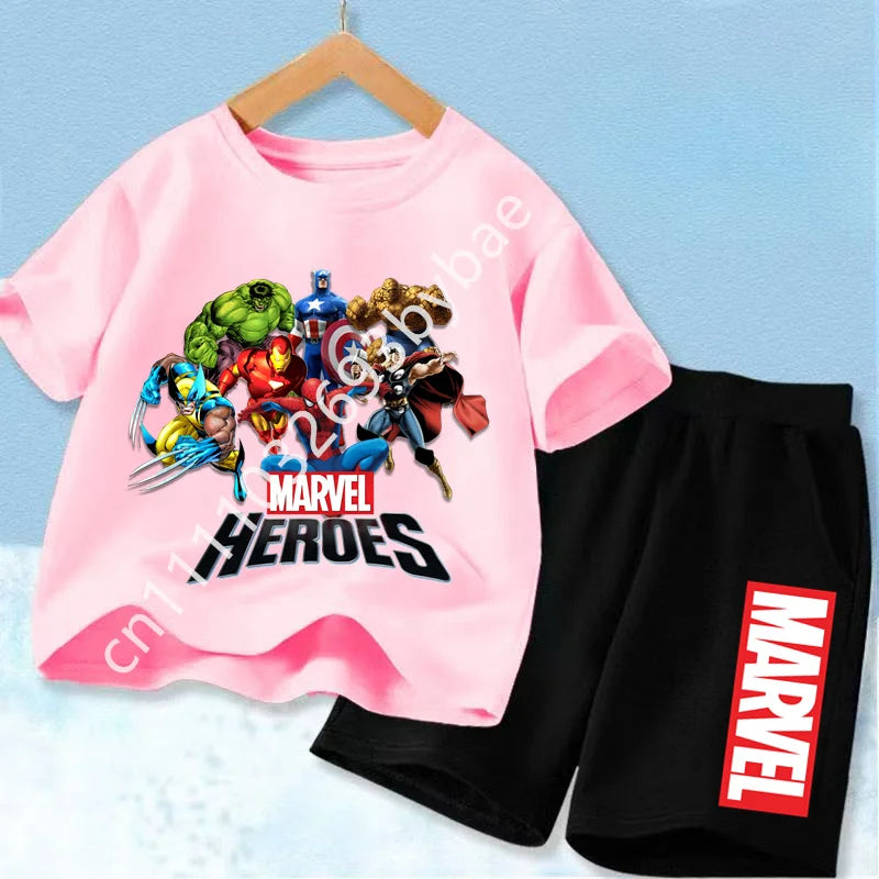 T-Shirt Avengers Marvel Heroes Enfant - Ensemble Rose Groupe