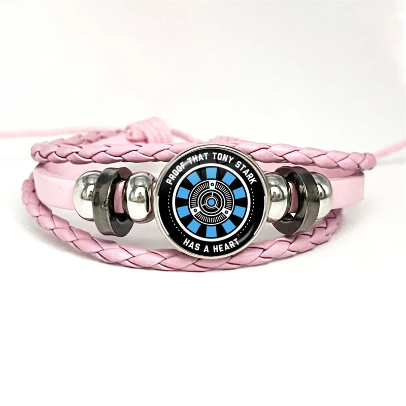 Bracelet Cuir Tony Stark Réacteur Arc - Rose Rayures Noir Bleu