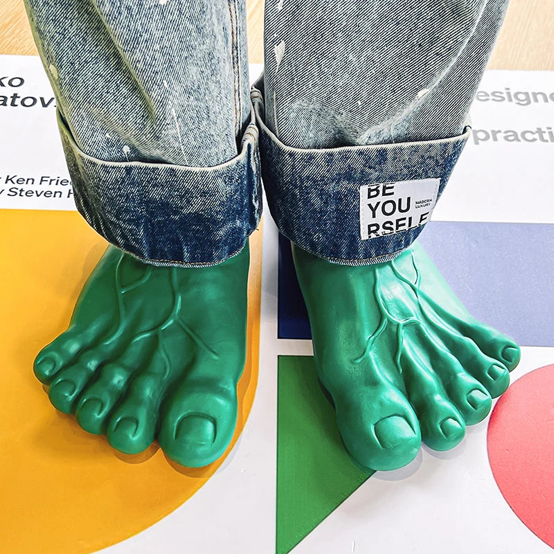 Chaussons Pieds Géants Hulk - Sandales Vertes Fun