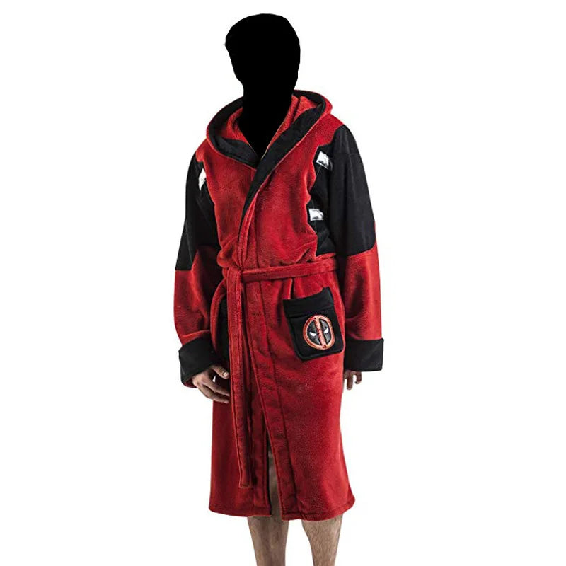 Peignoir Polaire Deadpool - Robe Capuche Cosplay avec Épées Katana