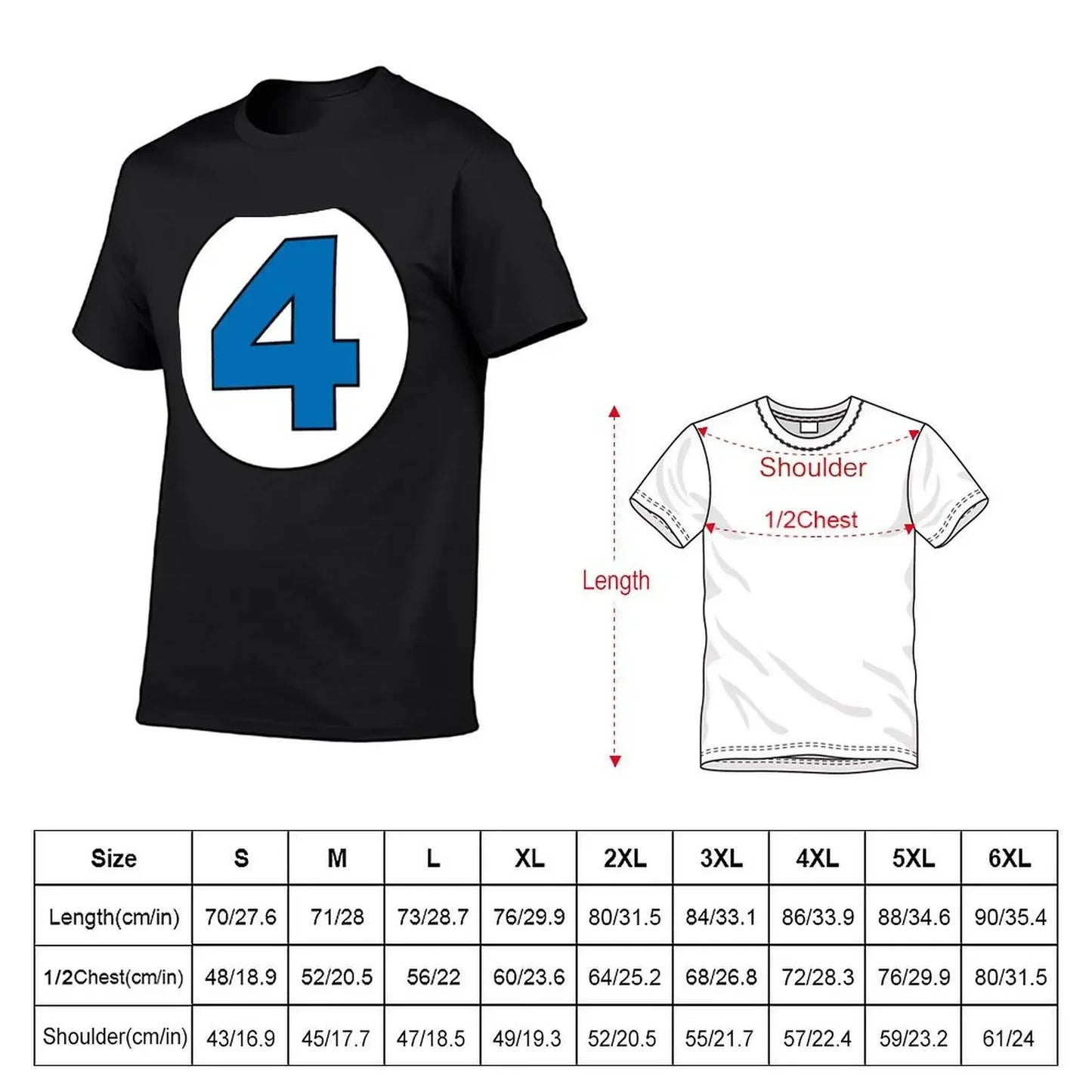 T-Shirt The Fantastic 4 - Logo Rond Noir Grande Taille