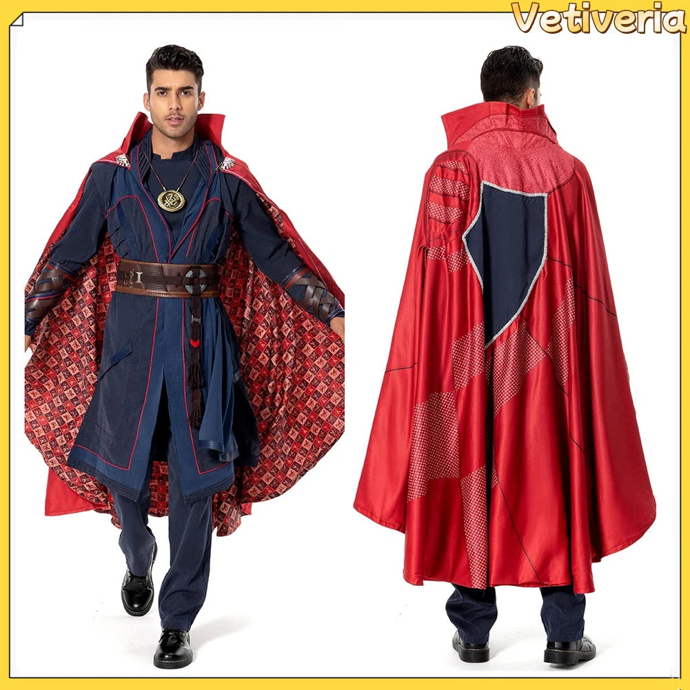 Costume Cosplay Doctor Strange Multiverse of Madness - Cape Rouge Robe Bleue Amulette Adulte
