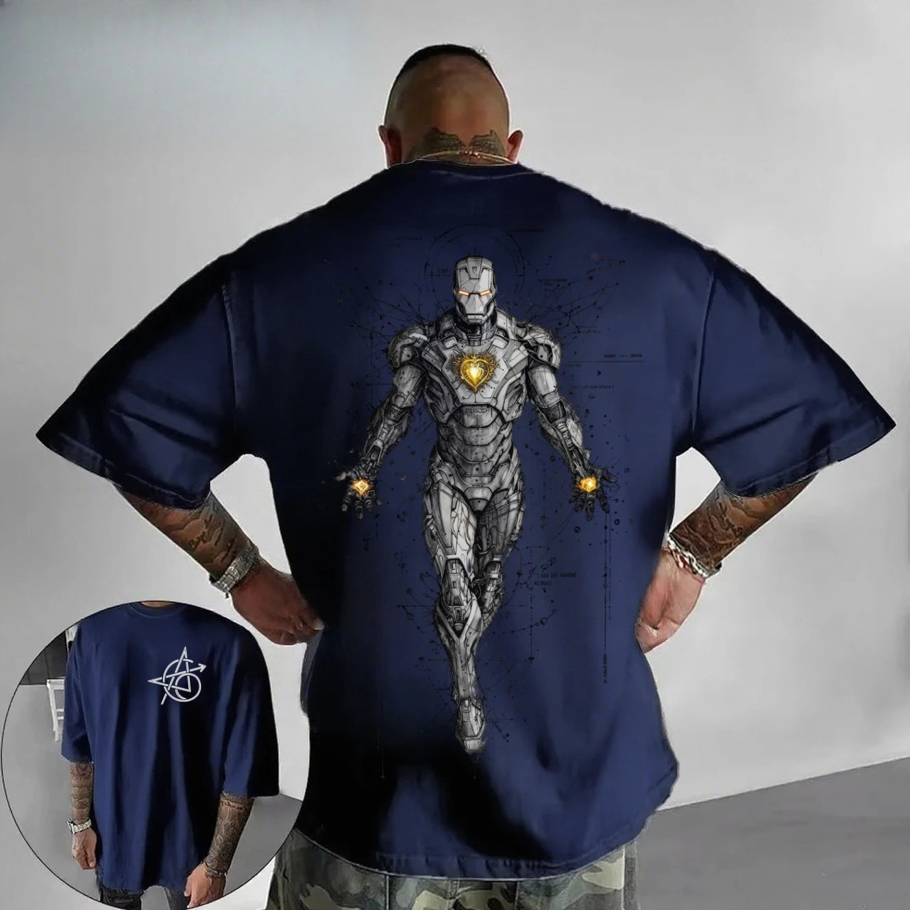 T-Shirt Avengers Iron Man - Cyberpunk Tech Line Art Blanc Oversize