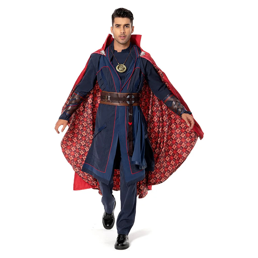 Costume Cosplay Doctor Strange Multiverse of Madness - Cape Rouge Robe Bleue Amulette Adulte