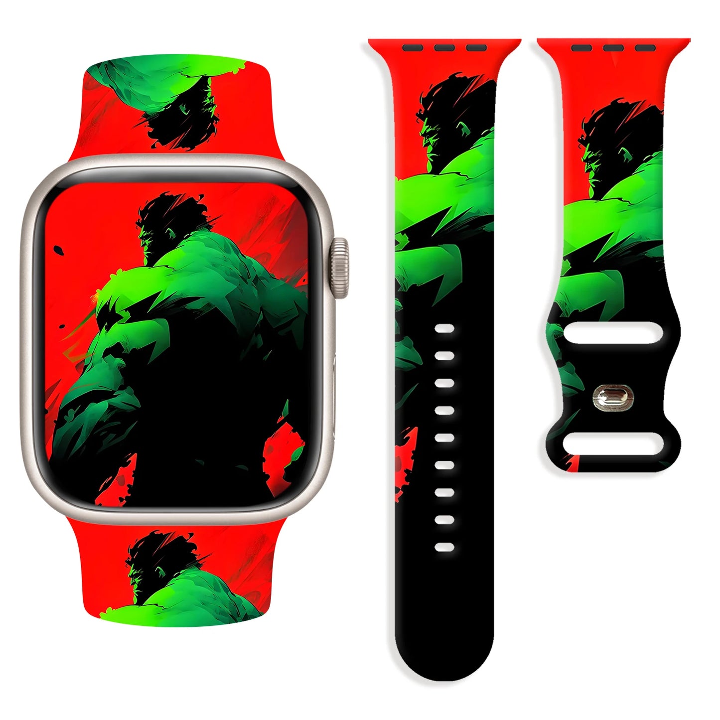 Bracelet Apple Watch Hulk - Silhouette Artistique Rouge Noir