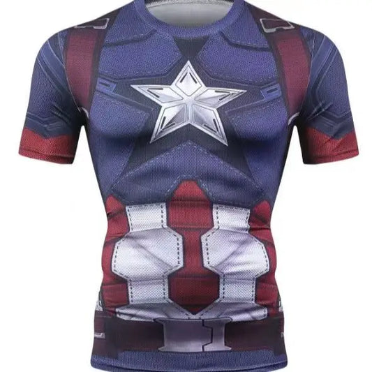 Maillot Compression Captain America - Etoile Bandes Diagonales