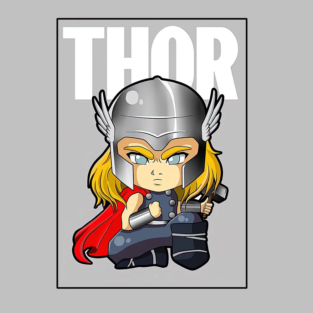 Poster Avengers Thor - Style Chibi Fond Gris