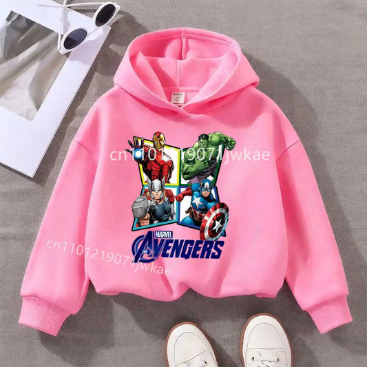 Sweat Capuche Enfant Avengers Losange 4 Heros - Rose