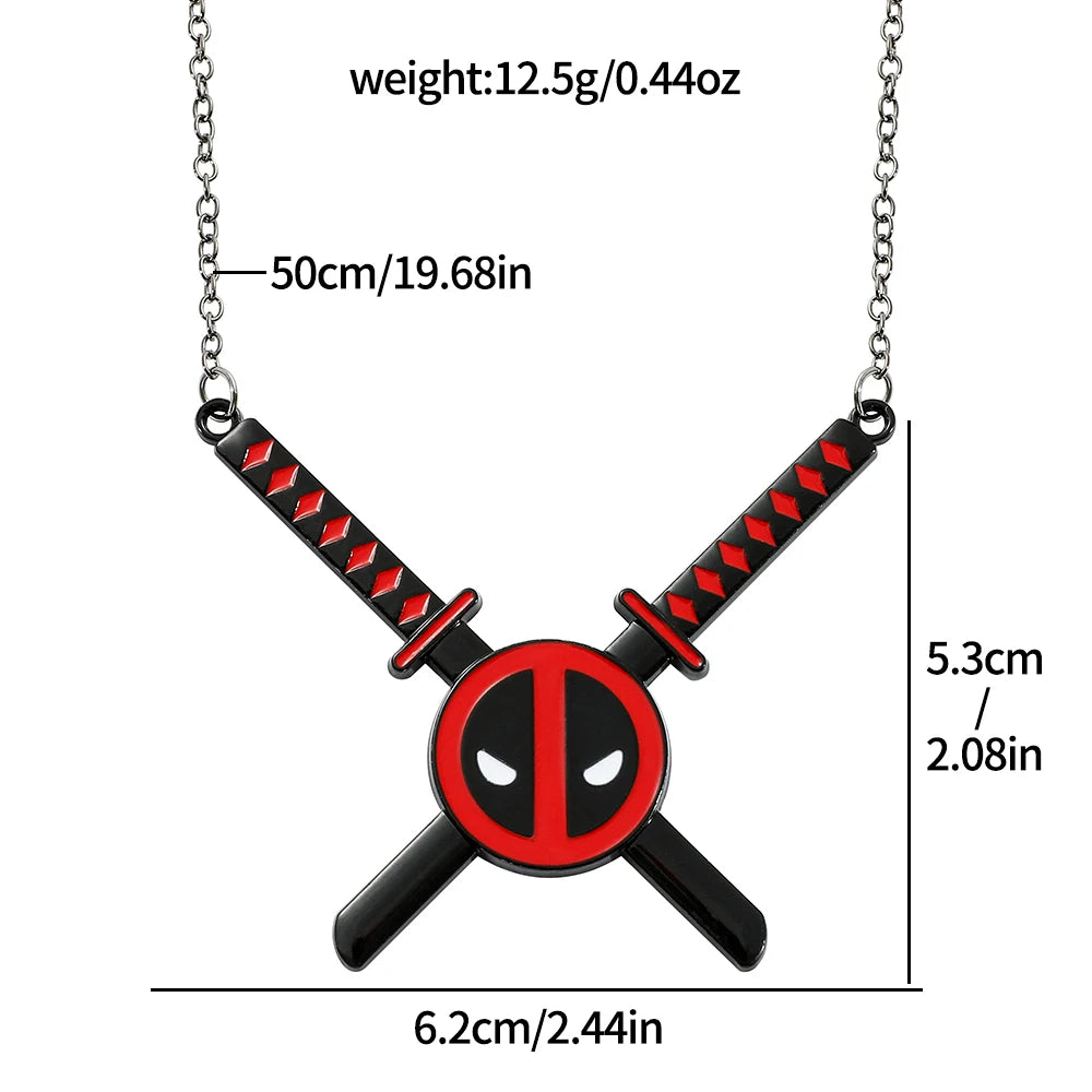 Collier Pendentif Deadpool - Double Katana Croisé Rouge Noir
