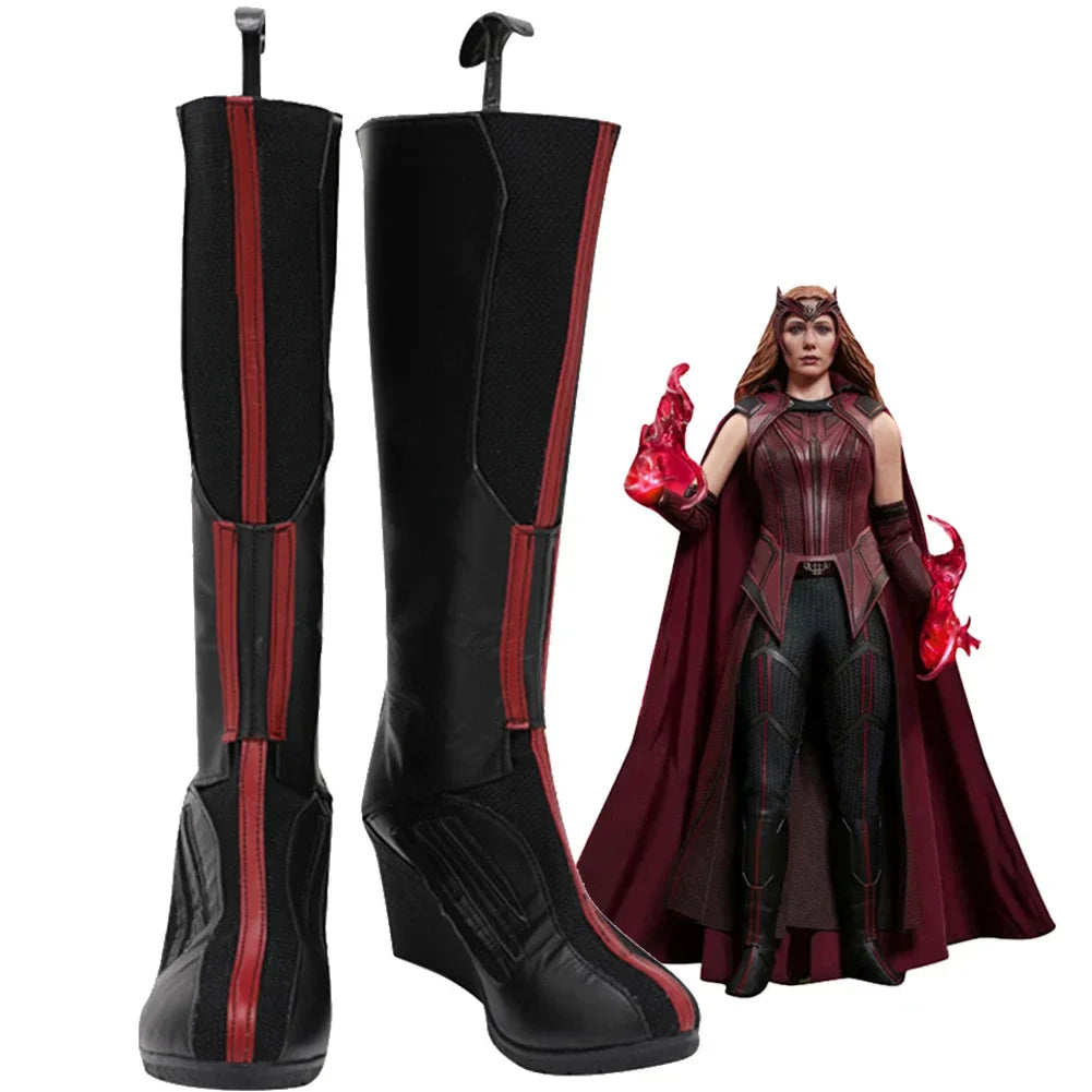 Bottes Scarlet Witch - Cuir Noir et Rouge Talon Compensé (Femme)