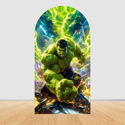 Fond de Fête Arche Avengers Hulk - Éclairs Verts Ville