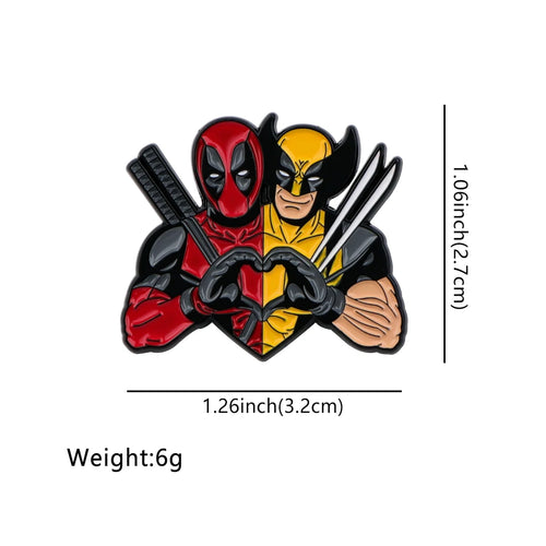 Badge Métal Deadpool & Wolverine - Broche Duo Cœur