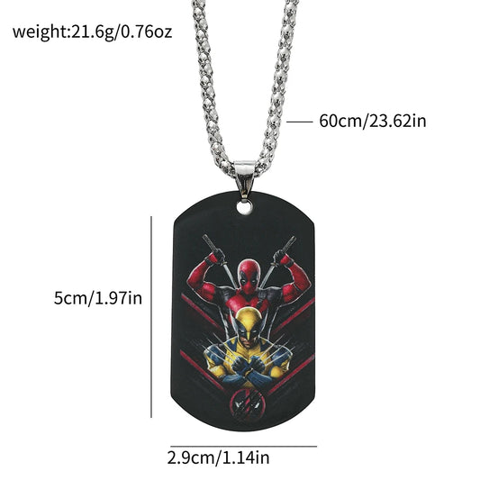 Collier Plaque Militaire Deadpool & Wolverine - Duo Portrait Katanas