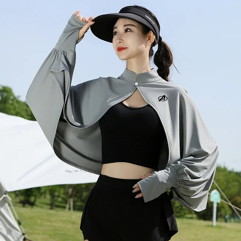 Cape Anti-UV Avengers Femme - Manches Longues Gris Clair Logo Brodé