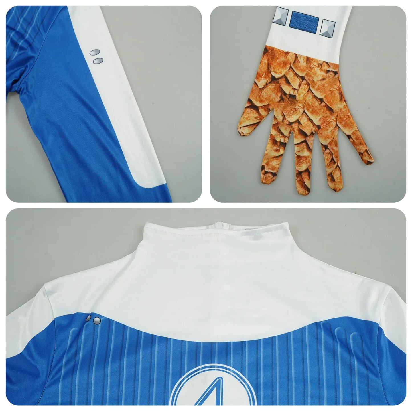 Déguisement Fantastic Four Ben Grimm - Combinaison Bleue avec Gants Effet Rocheux