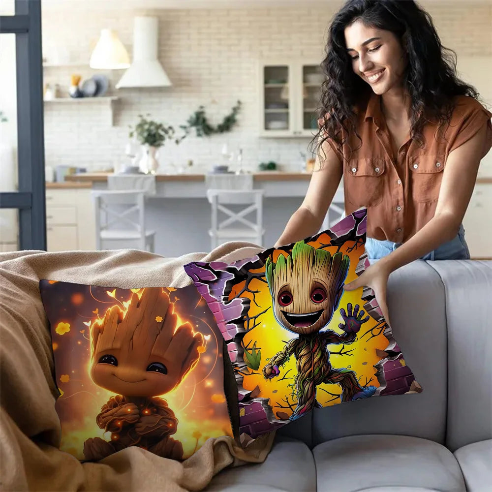 Housse de Coussin Baby Groot - I Am Groot Fond Noir Texte Dégradé