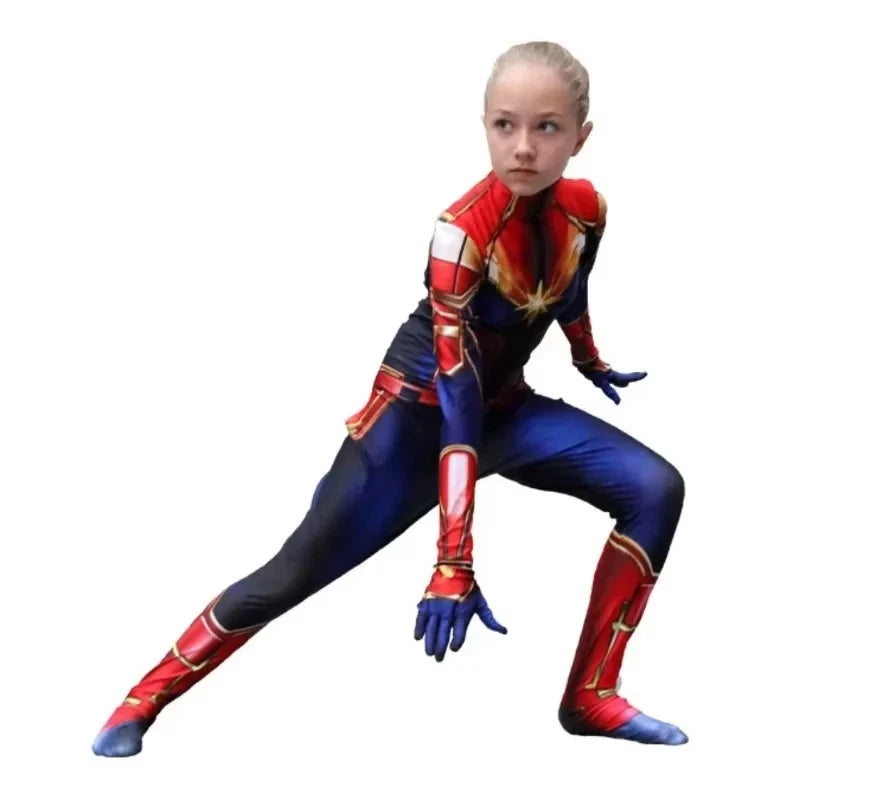 Combinaison Cosplay Captain Marvel - Zentai Bleu et Rouge