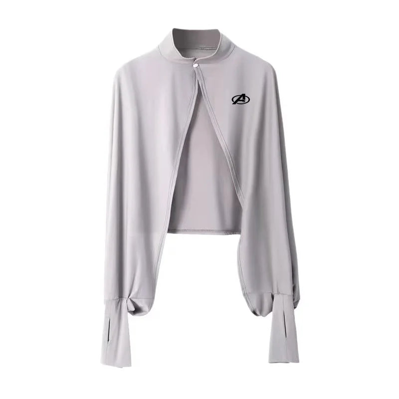 Cape Anti-UV Avengers Femme - Manches Longues Gris Clair Logo Brodé