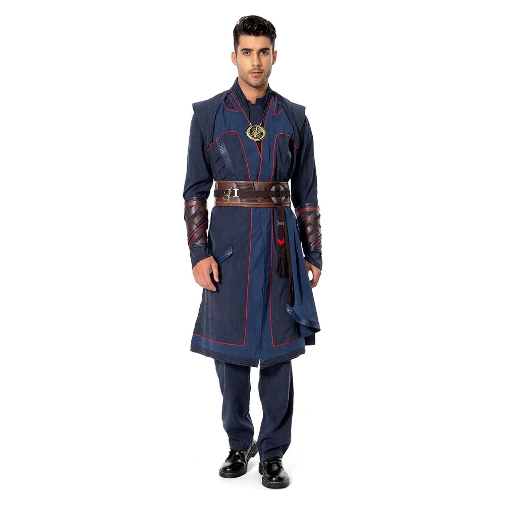 Costume Cosplay Doctor Strange Multiverse of Madness - Cape Rouge Robe Bleue Amulette Adulte