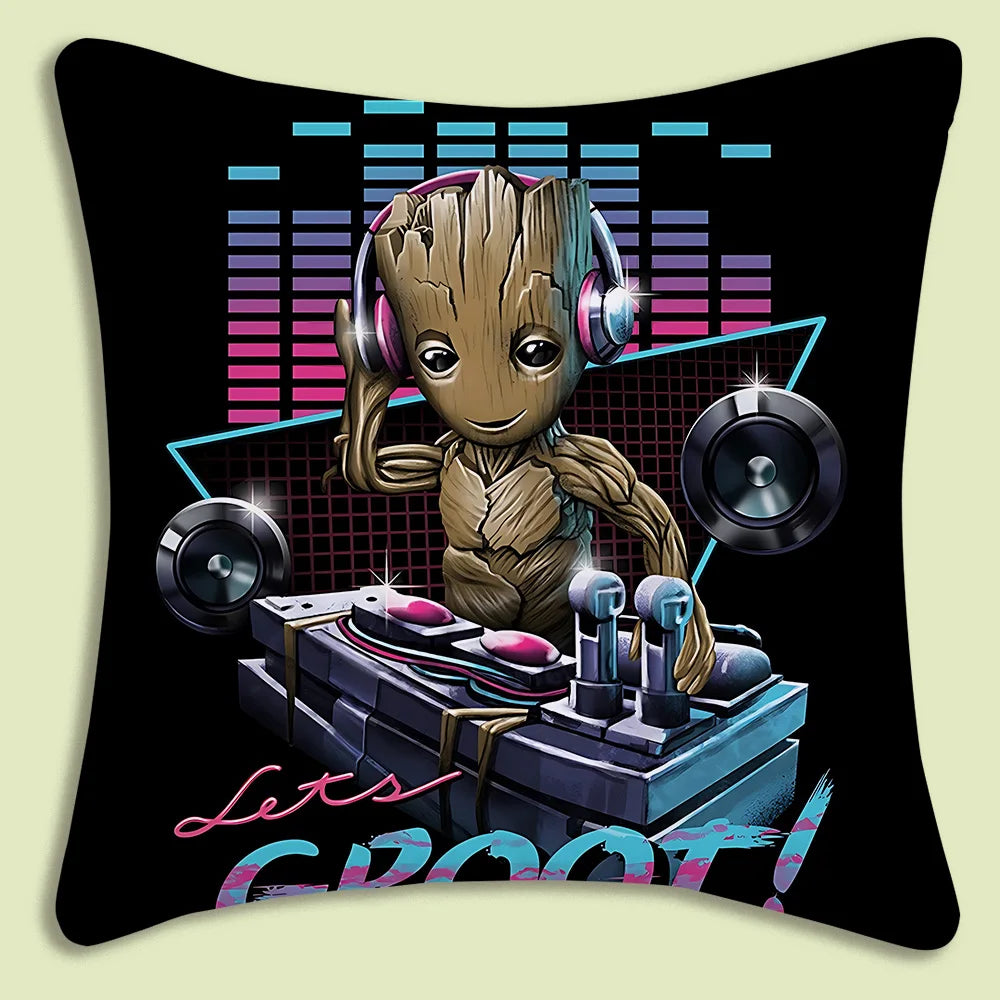 Housse de Coussin Baby Groot - DJ Casque Néon Let's Groot