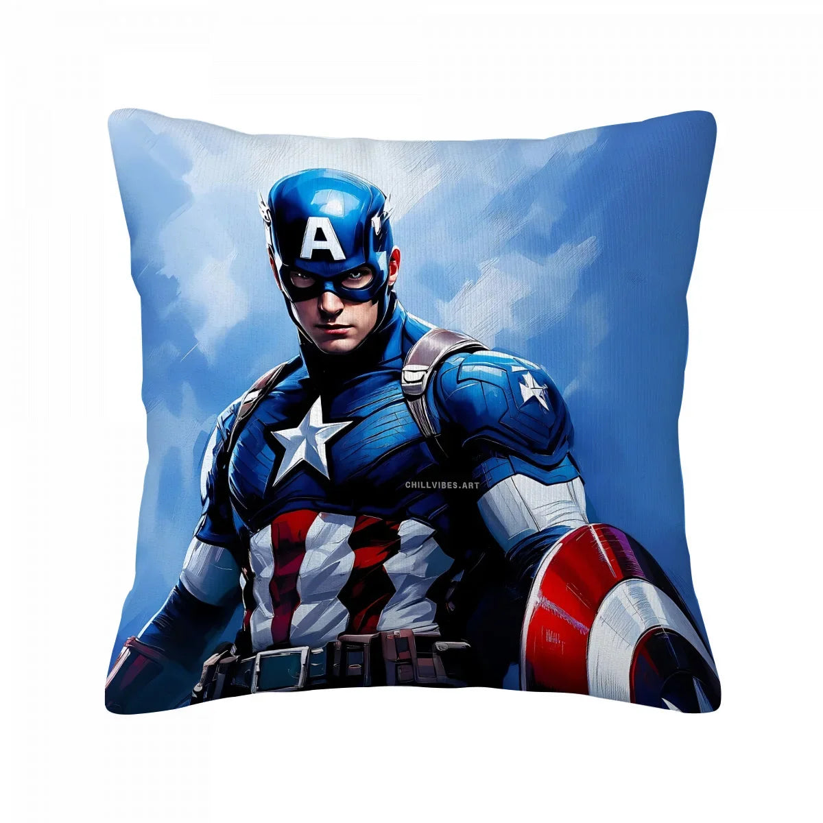 Housse de Coussin Captain America - Illustration Fond Ciel Bleu