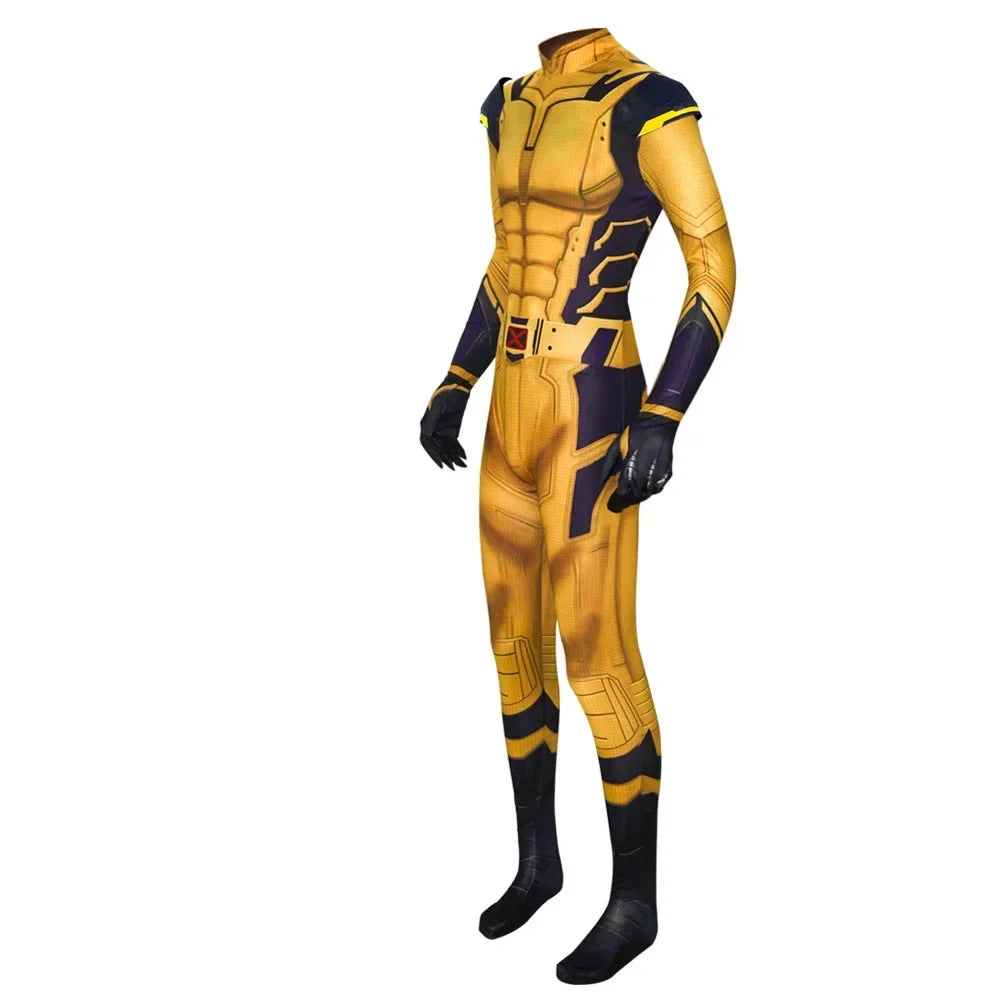 Déguisement Wolverine - Combinaison Jaune et Bleu Marine avec Ceinture X