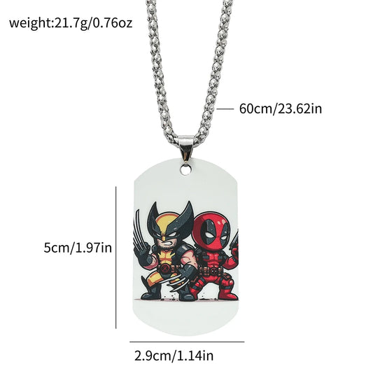 Collier Plaque Militaire Deadpool & Wolverine - Duo Chibi Dos à Dos