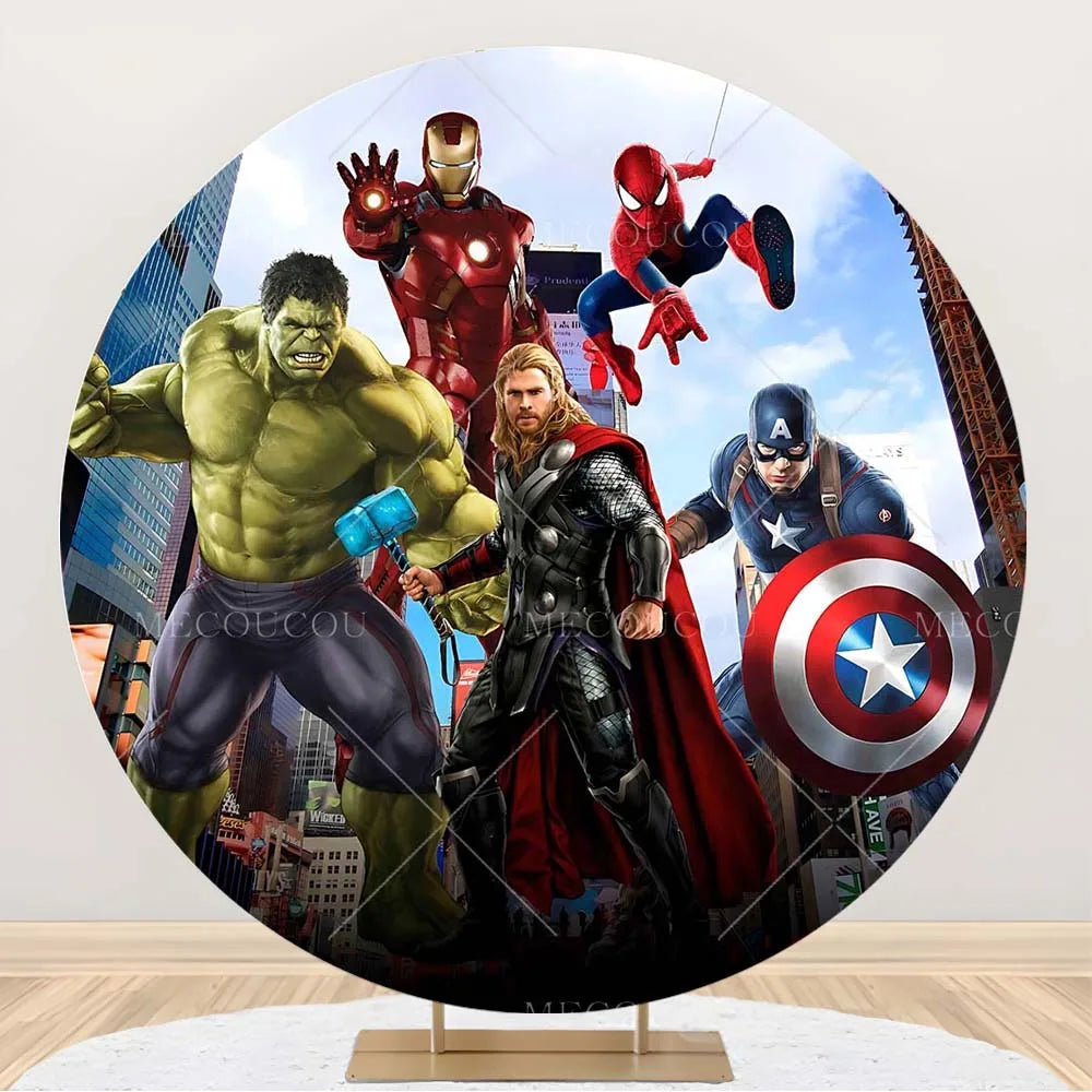 Toile de Fond Ronde Avengers - Décor Anniversaire Groupe Héros