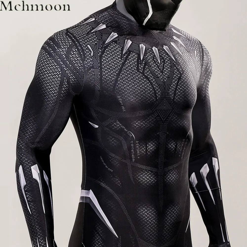 Déguisement Black Panther - Combinaison Noire Effet Vibranium avec Col Griffes