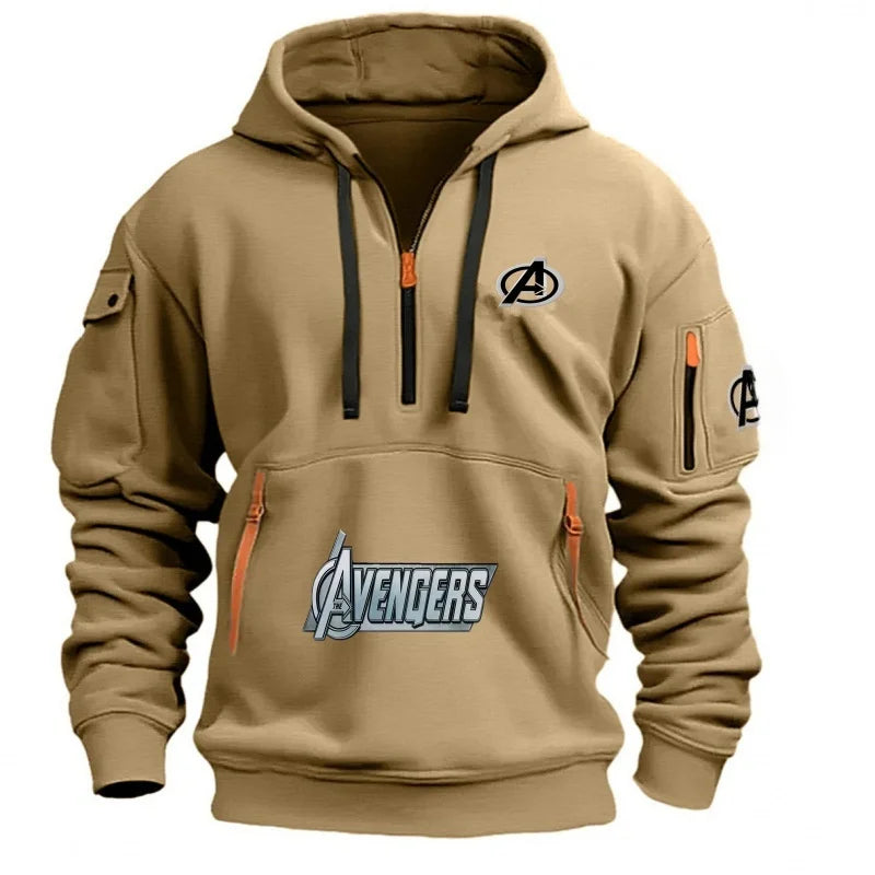 Sweat Capuche Demi-Zip Avengers Homme - Multi-Poches Noir Jaune