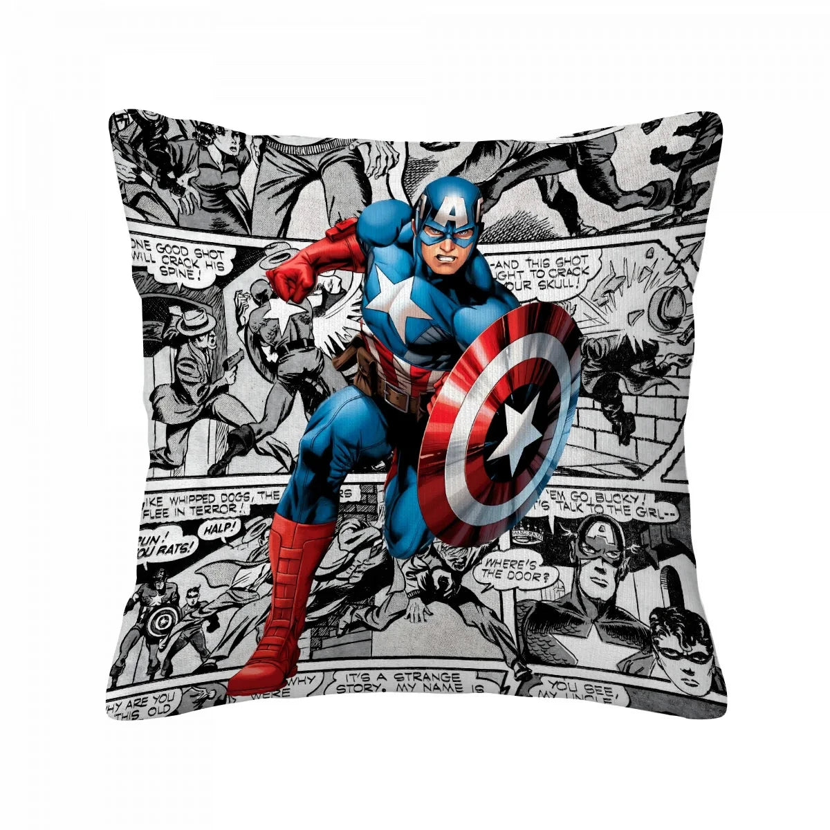 Housse de Coussin Captain America - Chibi Fond BD Bleu