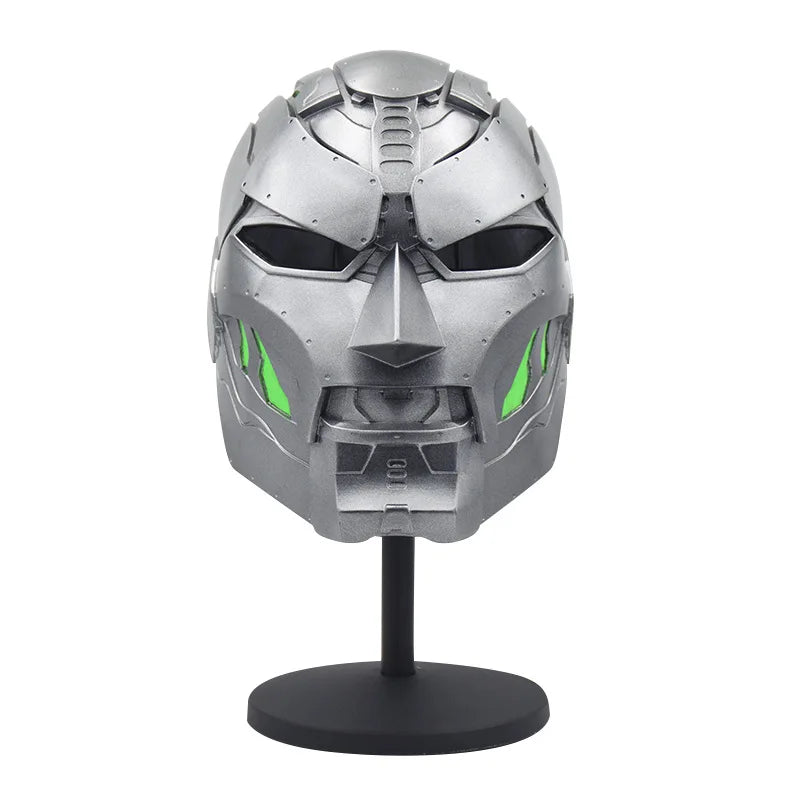 Masque Doctor Doom - Casque Métallique Argenté Design Anguleux Vert