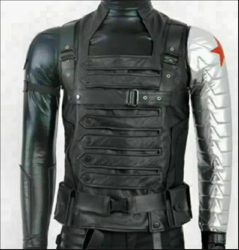 Déguisement Winter Soldier - Combinaison Noire avec Bras Métallique et Étoile Rouge