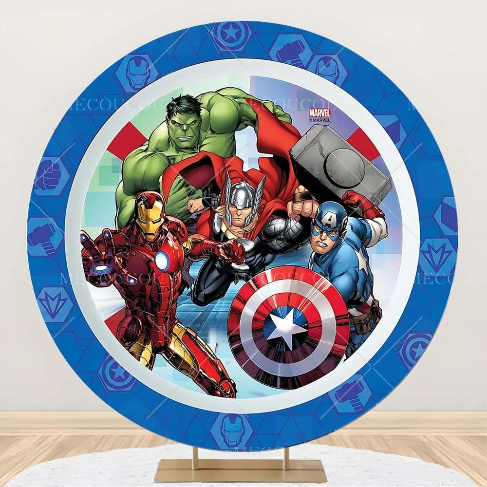 Toile de Fond Ronde Avengers - Décor Anniversaire Groupe Héros