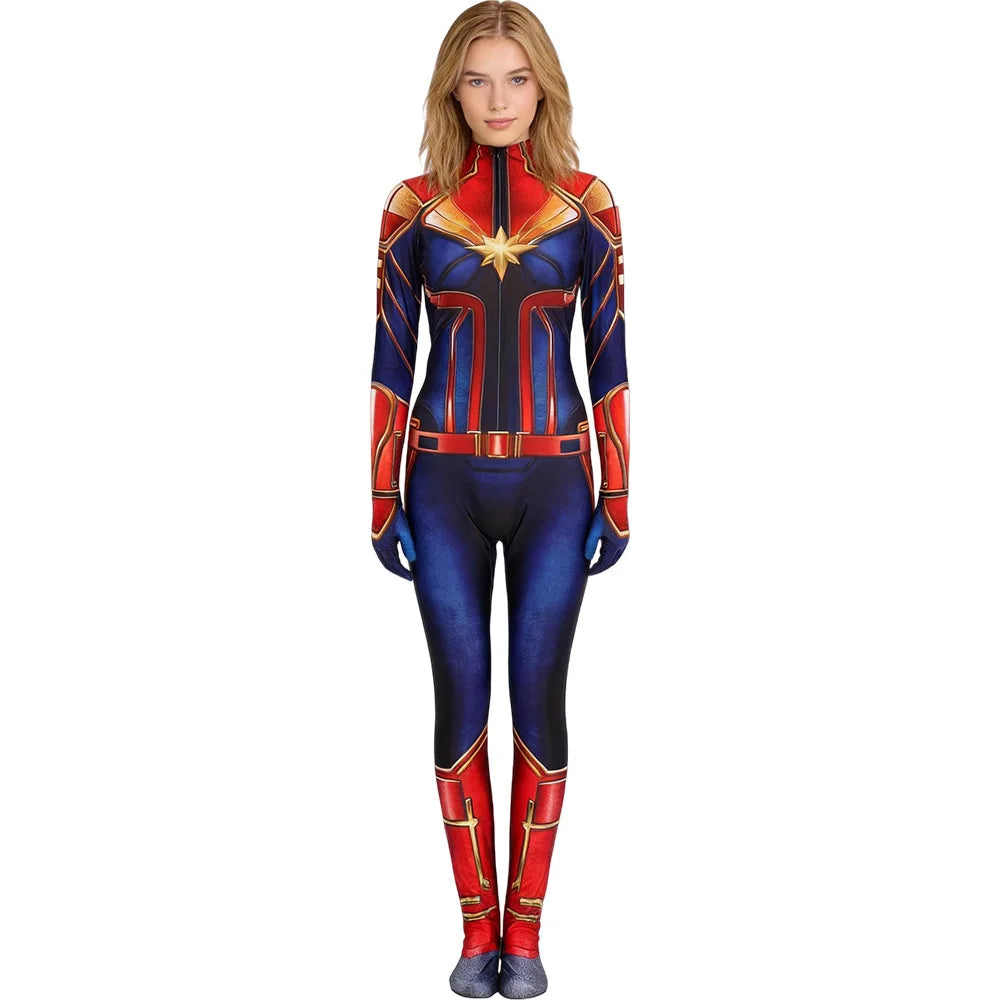 Combinaison Cosplay Captain Marvel - Zentai Bleu et Rouge