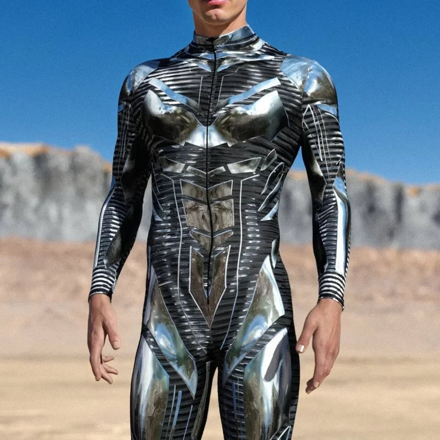 Déguisement Combinaison Futuriste - Armure Chromée Noir et Argent