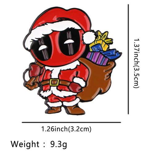 Badge Métal Deadpool Père Noël - Broche Cadeaux Costume Rouge