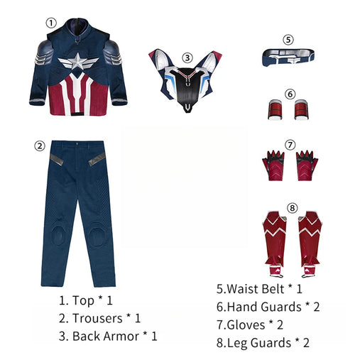 Déguisement Captain America (Falcon) - Costume Bleu Blanc Rouge avec Armure et Bouclier