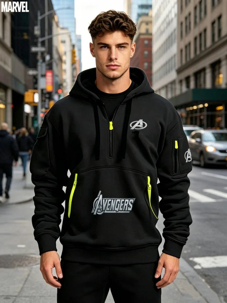 Sweat Capuche Demi-Zip Avengers Homme - Multi-Poches Noir Jaune