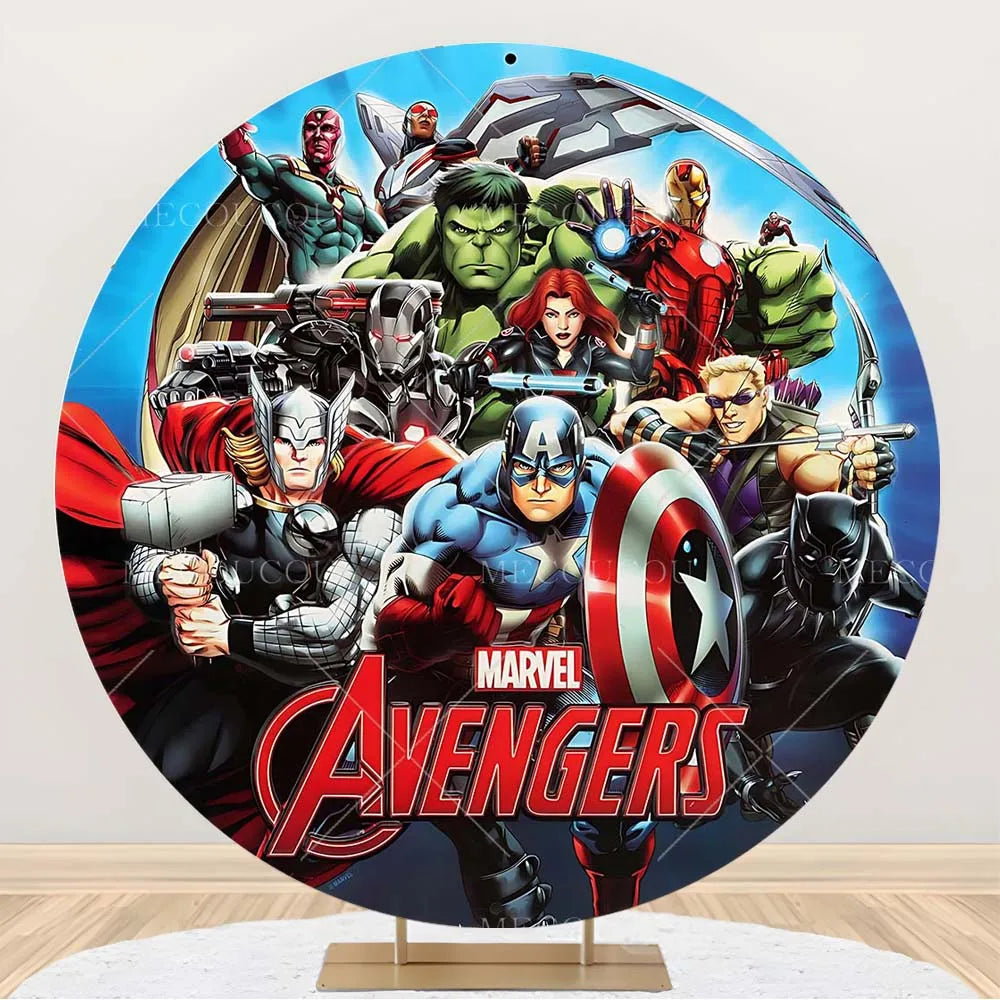 Toile de Fond Ronde Avengers - Décor Anniversaire Groupe Héros