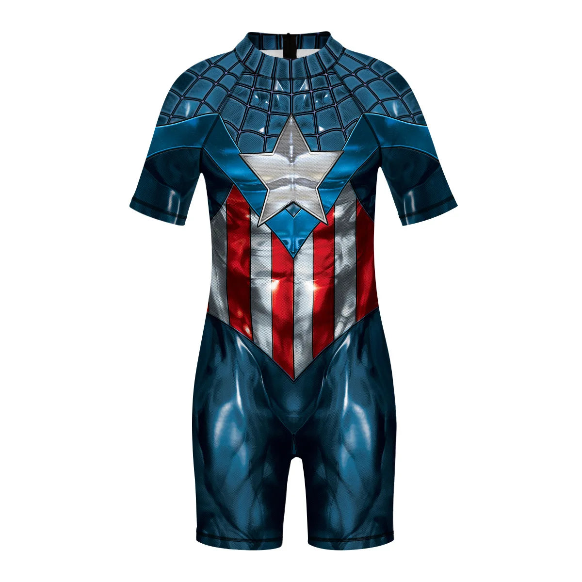 Maillot de Bain Enfant Captain America - Combinaison 3D Étoile Manches Courtes