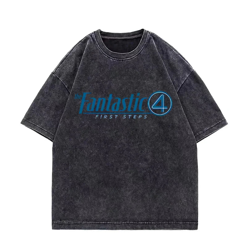T-Shirt The Fantastic 4 - Délavé Noir Équipe Salon Oversize