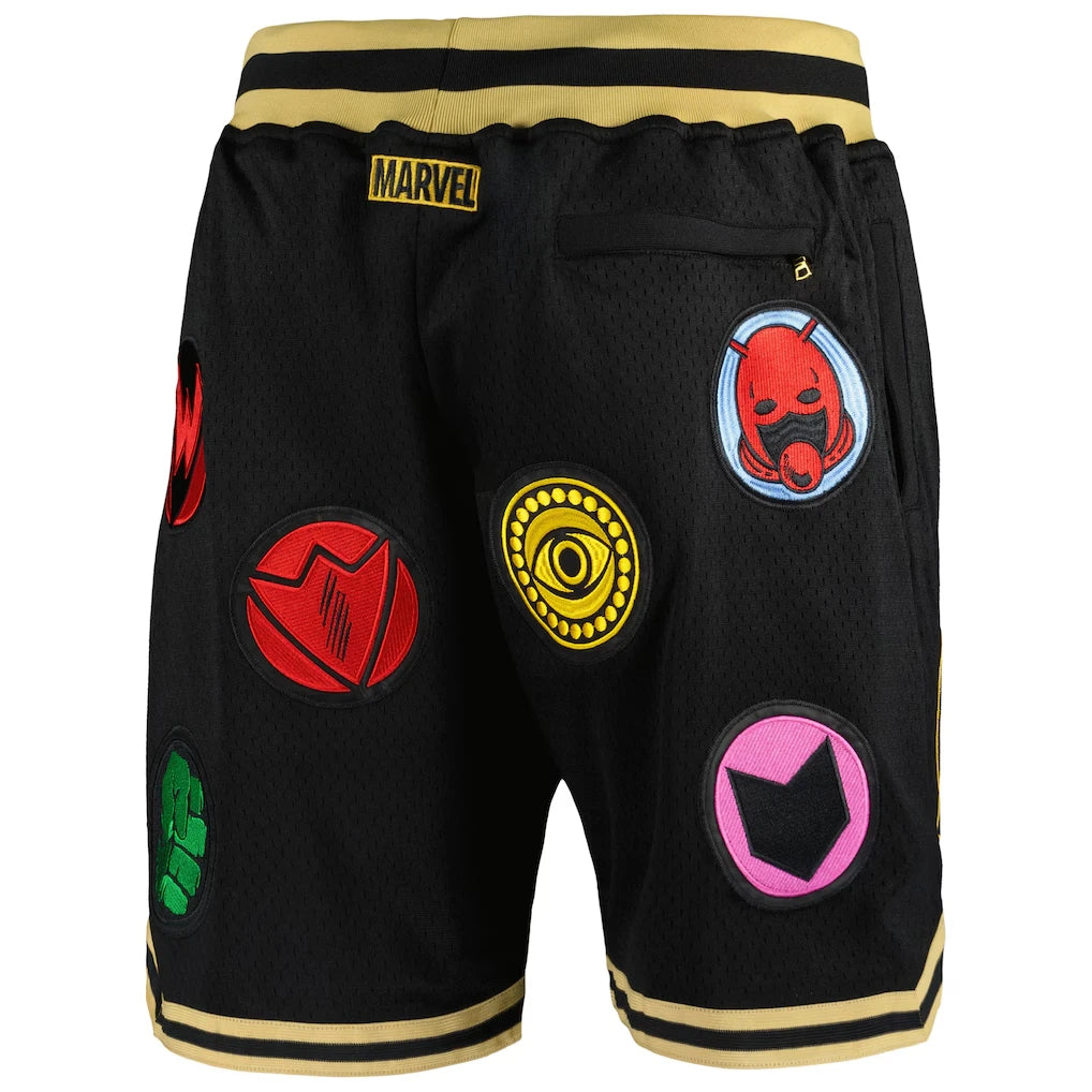 Short Basket Avengers 60ème Anniversaire - Multi-Logos Noir Doré