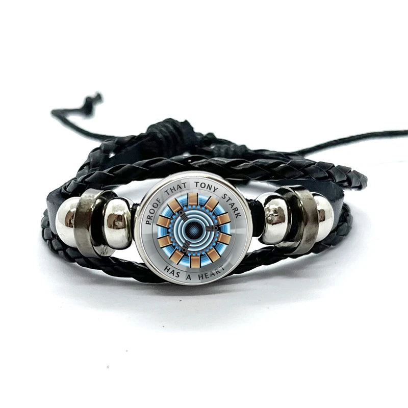 Bracelet Cuir Tony Stark Réacteur Arc - Noir Concentrique Bleu Orange