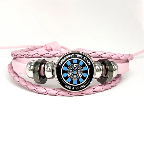 Bracelet Cuir Tony Stark Réacteur Arc - Rose Rayures Noir Bleu