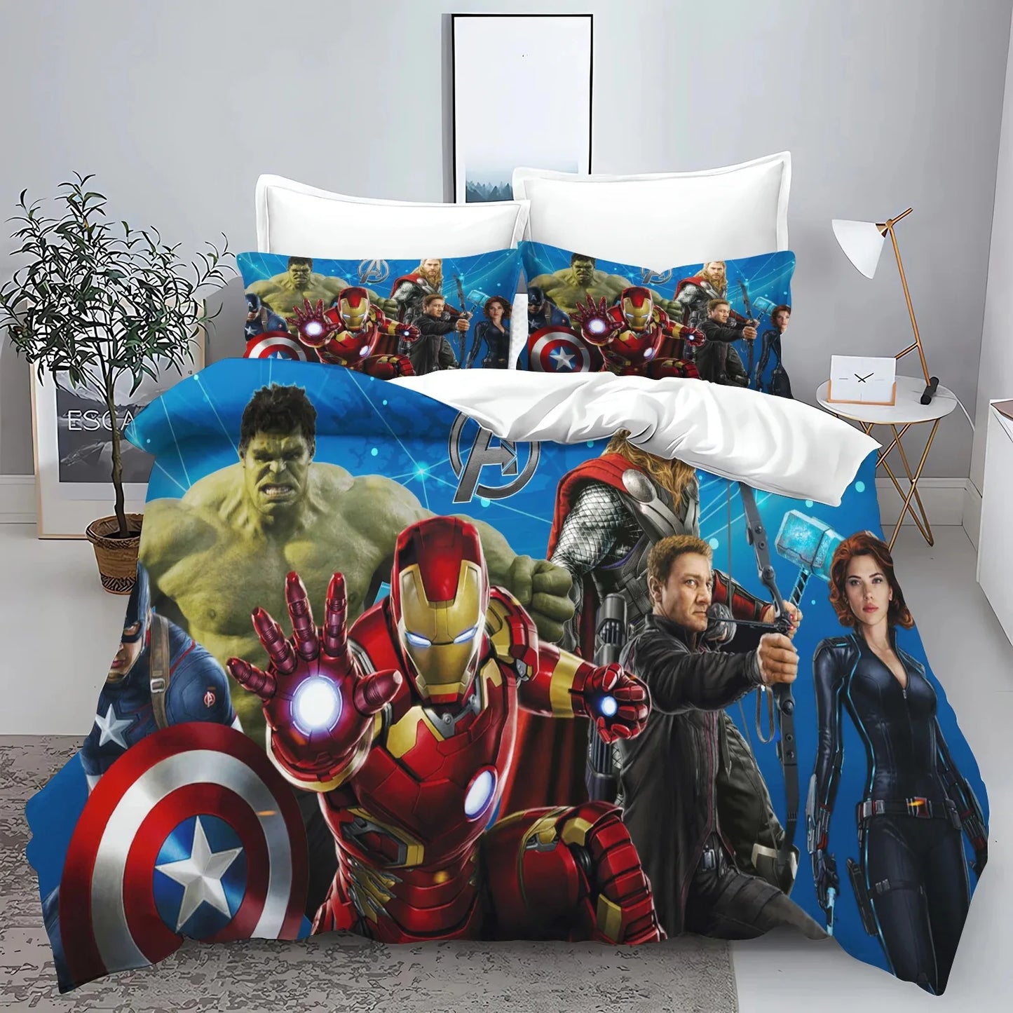 Housse de Couette Avengers - Groupe Fond Bleu Logo