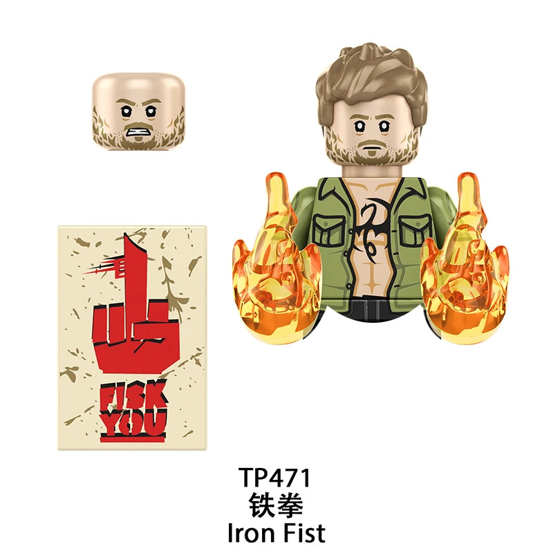 Figurine Building Blocks Iron Fist - Poings Enflammes Dores